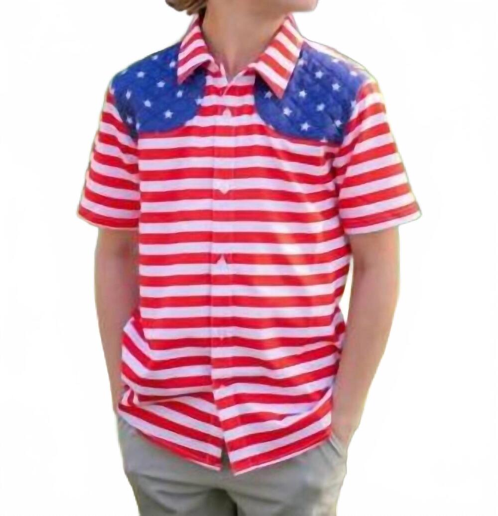 NEW BLUE QUAIL CLOTHING CO. usa short sleeve shirt in red and white